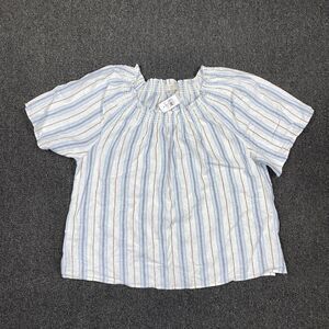 NEW Loft Blouse Linen Blend Women’s Multicolor Short Sleeve Top Size Large